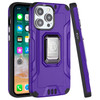 Tough Metallic Hybrid Case with Ring Grip and 3-Pack Tempered Glass Screen Protectors for iPhone 15 - Purple