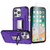 Tough Metallic Hybrid Case with Ring Grip and 3-Pack Tempered Glass Screen Protectors for iPhone 15 - Purple