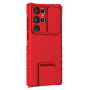 Military Grade Camera Privacy Cover Hybrid Case with Kickstand for Samsung Galaxy S24 Ultra - Red