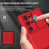 Military Grade Camera Privacy Cover Hybrid Case with Kickstand for Samsung Galaxy S24 Ultra - Red