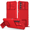 Military Grade Camera Privacy Cover Hybrid Case with Kickstand for Samsung Galaxy S24 Plus - Red