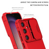 Military Grade Camera Privacy Cover Hybrid Case with Kickstand for Samsung Galaxy S24 Plus - Red