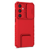 Military Grade Camera Privacy Cover Hybrid Case with Kickstand for Samsung Galaxy S24 Plus - Red
