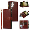 Leather Wallet Case with Zipper Pocket for Samsung Galaxy S24 Ultra - Brown