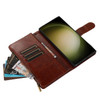 Leather Wallet Case with Zipper Pocket for Samsung Galaxy S24 Ultra - Brown
