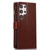Leather Wallet Case with Zipper Pocket for Samsung Galaxy S24 Ultra - Brown