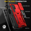 Military Grade Ring Holder Case with Camera Lens Cover for Samsung Galaxy S24 Ultra - Red
