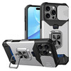 Military Grade All-In-One Ring Stand Card Case for iPhone 16 Pro - Silver
