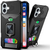 Military Grade All-In-One Ring Stand Card Case for iPhone 16 - Black
