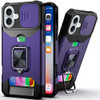Military Grade All-In-One Ring Stand Card Case for iPhone 16 Plus - Purple