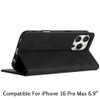 Leather Folio Wallet Case for iPhone 16 Pro Max - Black