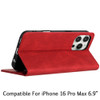Leather Folio Wallet Case for iPhone 16 Pro Max - Red