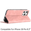 Leather Folio Wallet Case for iPhone 16 Pro - Pink
