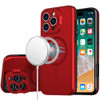 MagSafe Compatible Hybrid Case with Camera Ring Stand for iPhone 16 Pro Max - Red