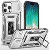Military Grade Ring Holder Case with Camera Lens Cover for iPhone 16 Pro Max - Silver