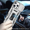 Military Grade Ring Holder Case with Camera Lens Cover for iPhone 16 Pro - Silver