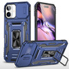 Military Grade Ring Holder Case with Camera Lens Cover for iPhone 16 - Navy Blue