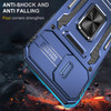 Military Grade Ring Holder Case with Camera Lens Cover for iPhone 16 - Navy Blue
