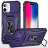 Military Grade Ring Holder Case with Camera Lens Cover for iPhone 16 Plus - Purple