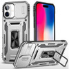 Military Grade Ring Holder Case with Camera Lens Cover for iPhone 16 Plus - Silver