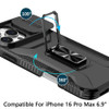 Combat Tough Series Ring Holder Case with Camera Lens Cover for iPhone 16 Pro Max - Black