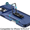 Combat Tough Series Ring Holder Case with Camera Lens Cover for iPhone 16 Pro - Blue