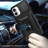 Combat Tough Series Ring Holder Case with Camera Lens Cover for iPhone 16 - Black