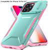Combat Tough Series Hybrid Case with Camera Lens Cover for iPhone 16 Pro - Teal Pink
