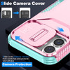 Combat Tough Series Hybrid Case with Camera Lens Cover for iPhone 16 - Pink Teal