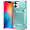 Combat Tough Series Hybrid Case with Camera Lens Cover for iPhone 16 - Teal Pink