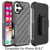 Military Grade Noble Hybrid Armor Case with Belt Clip Holster for iPhone 16 - Black Grey