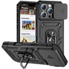 Military Grade Hybrid Case with Ring Grip and Camera Lens Protector for iPhone 16 Pro - Black