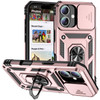 Military Grade Hybrid Case with Ring Grip and Camera Lens Protector for iPhone 16 - Rose Gold