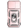 Military Grade Hybrid Case with Ring Grip and Camera Lens Protector for iPhone 16 - Rose Gold