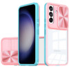 HD Transparent Case with Camera Privacy Cover for Samsung Galaxy S24 FE - Pink Blue