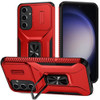 Combat Tough Series Ring Holder Case with Camera Lens Cover for Samsung Galaxy S24 FE - Red