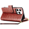 Leather Wallet Case with Zipper Pocket for iPhone 16 Pro Max - Brown