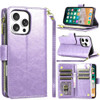 Leather Wallet Case with Zipper Pocket for iPhone 16 Pro Max - Lavender