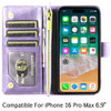 Leather Wallet Case with Zipper Pocket for iPhone 16 Pro Max - Lavender
