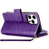 Leather Wallet Case with Zipper Pocket for iPhone 16 Pro Max - Purple