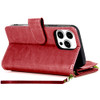 Leather Wallet Case with Zipper Pocket for iPhone 16 Pro - Red