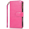 Leather Wallet Case with Zipper Pocket for iPhone 16 - Hot Pink