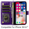 Leather Wallet Case with Zipper Pocket for iPhone 16 - Purple