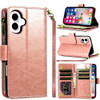 Leather Wallet Case with Zipper Pocket for iPhone 16 - Rose Gold