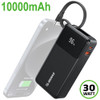 30W 10000mAh Power Bank Battery with Integrated USB-C Charging Cable - Black