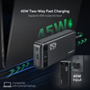 45W 20000mAh Power Bank Battery with Integrated USB-C Charging Cable - Black