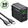 30W USB-C GaN PD 3.0 Power Delivery + 18W Quick Charge 3.0 Fast Wall Charger + USB-C Cable - Black