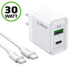 30W USB-C GaN PD 3.0 Power Delivery + 18W Quick Charge 3.0 Fast Wall Charger + USB-C Cable - White