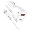 20W USB-C PD Power Delivery + 18W USB-A Quick Charge 3.0 Car Charger + USB-C Cable - White
