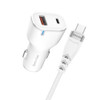 20W USB-C PD Power Delivery + 18W USB-A Quick Charge 3.0 Car Charger + USB-C Cable - White